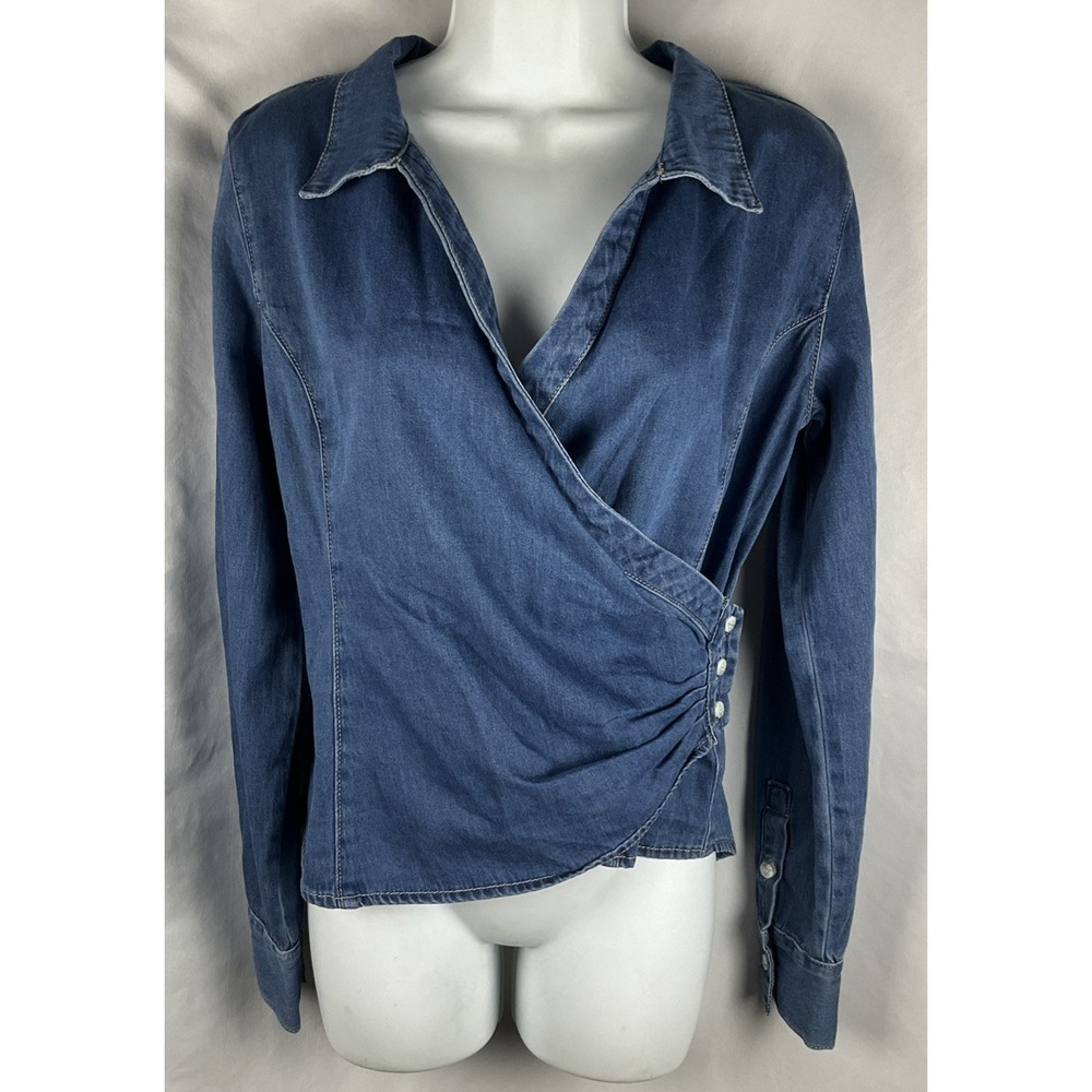 Heartloom Women's Size XS Samira Denim Crossover Button Closure Long Sleeve Top